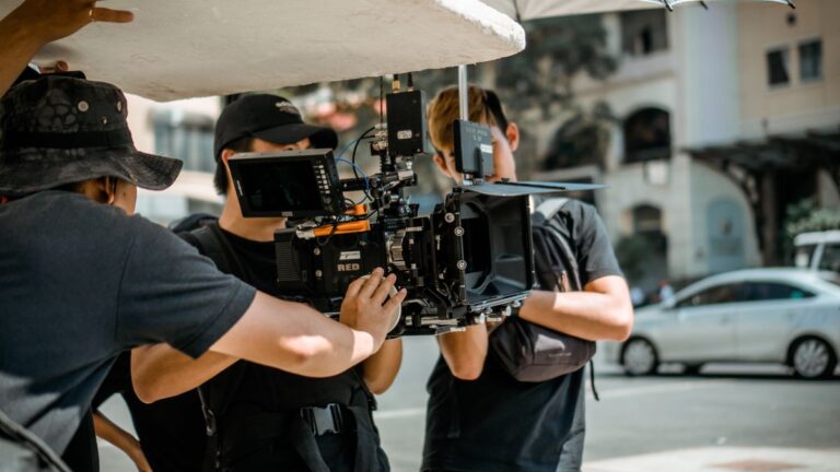Professional cinema camera crew on location